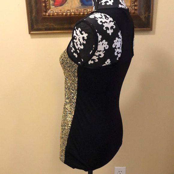 WYL Gold disc sequins front embellished, solid, soft black racer back tank - Picture 3 of 12